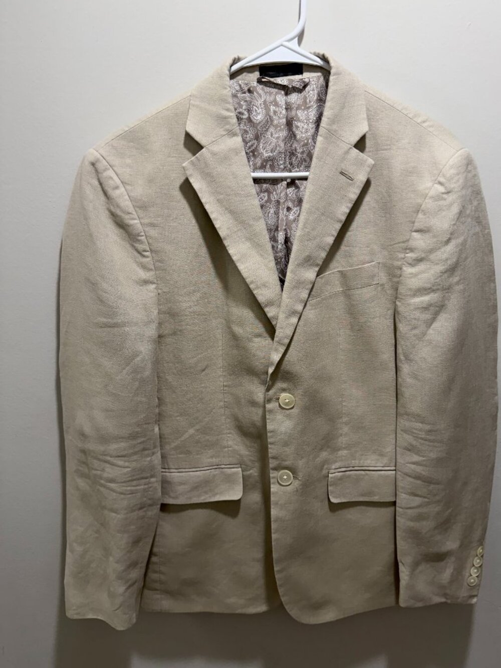 Lauren Ralph Lauren Men's Beige Tan Blazer Sport Coat Paisley Lining 2 Button